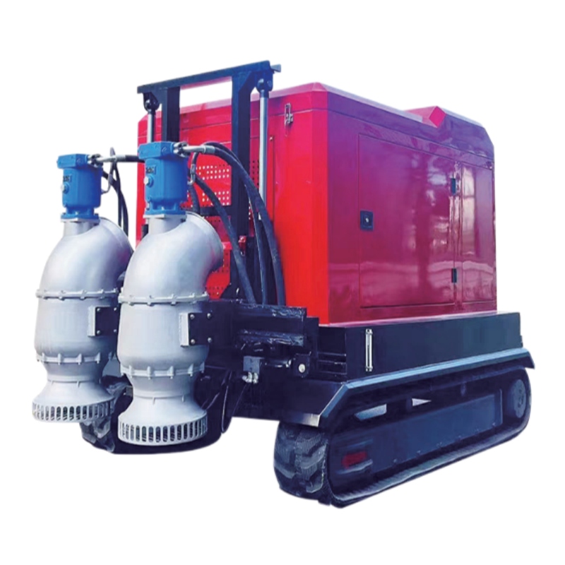 Weichai 150kW diesel powered crawler pump operating at levee breach