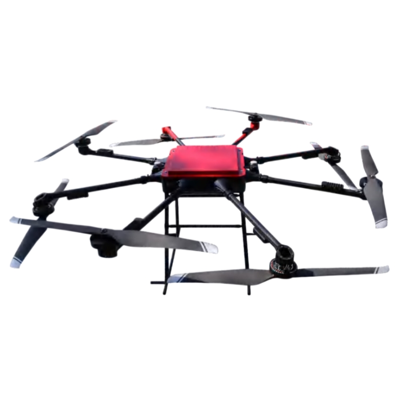 firefighting drone connecting to fire truck water supply for building fire