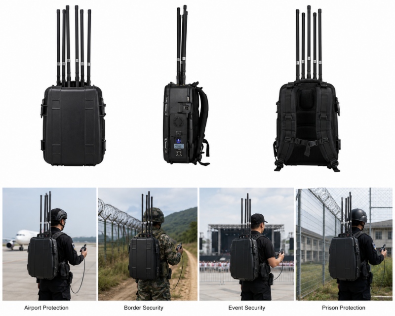 Counter-UAV backpack jammer for prison and border security missions